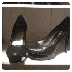 Black glitter heels